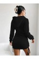 Kadın Uzun Kollu Kapşonlu Yandan Büzgülü Mini Viskon Iki Iplik Elbise