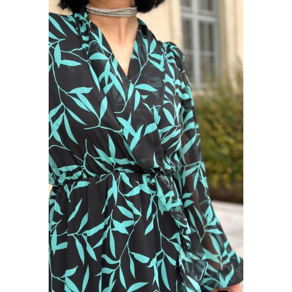 Desenli Desenli Fırfırlı Elbise