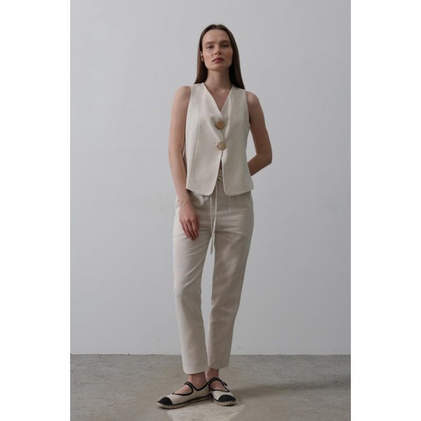 Düğme Detaylı Yelek - Krem