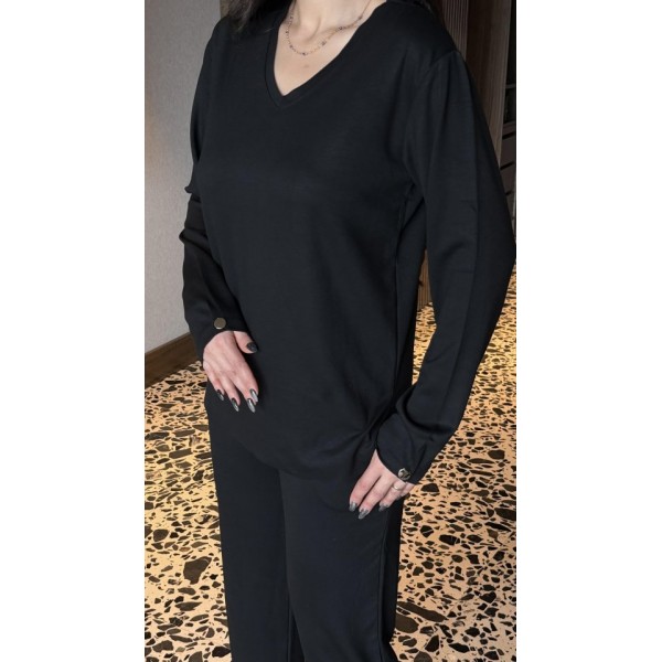 Kadın V Yaka Bluz Ve Pantolon Ikili Takım