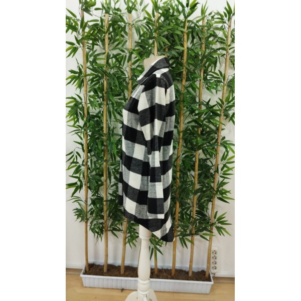 Kadın Uzun Kollu Ekoseli önden Düğmeli Dokuma Uzun Gömlek