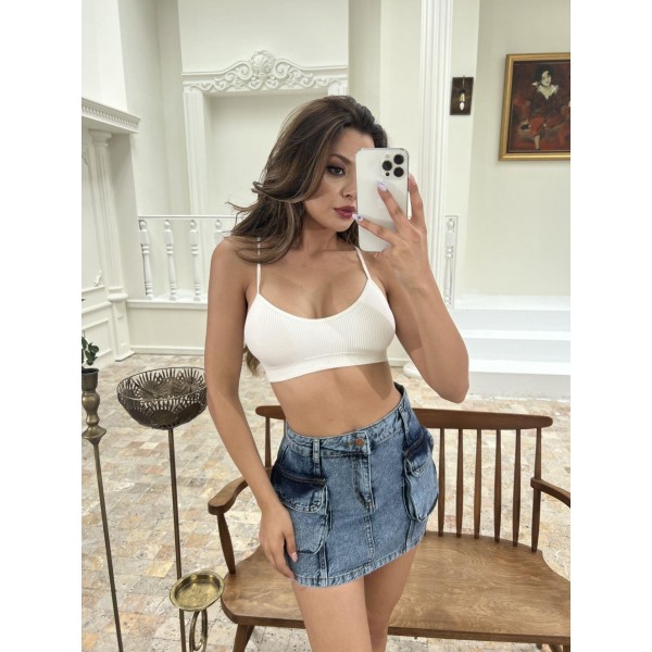 6458 DENİM LOW WAIST SKIRT-MAVİ