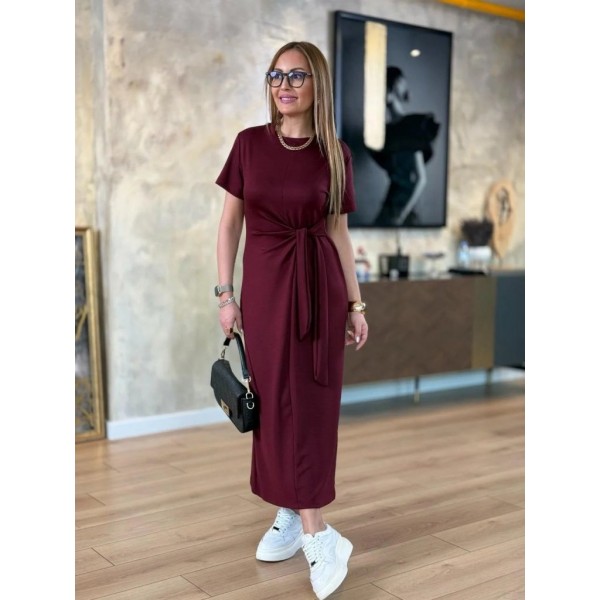 Kadın Kısa Kollu Bisiklet Yaka Yandan Bağlamalı Viskon Iki Iplik Elbise