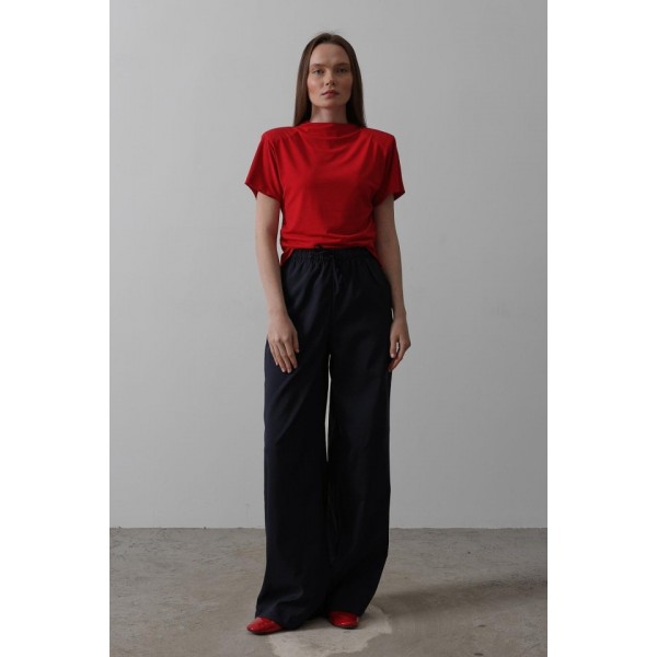 Beli Lastikli Bol Paça Pantolon - Lacivert