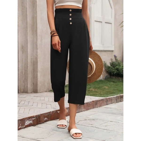 Kadın Yüksek Belli önden Düğmeli Ithal Keten Pantolon