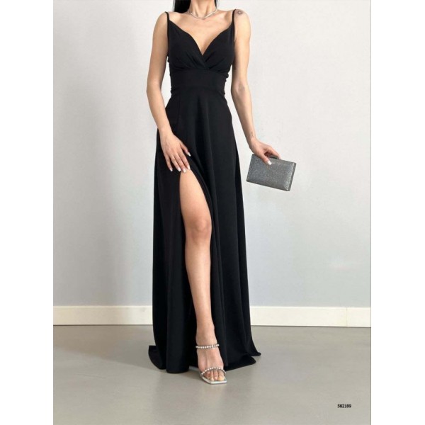 Kadın Ip Askılı Kruvaze Yaka Maxi Boy Abiye Elbise