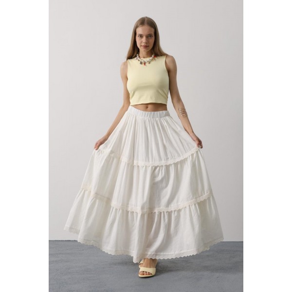 Dantel Detaylı Etek - Beyaz