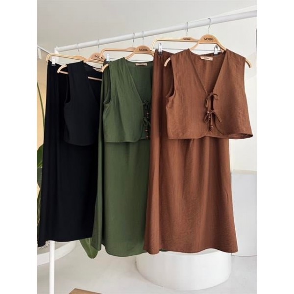 Yelek Önden Bağlamalı Uzun Etekli Takım 10192