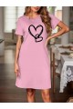 Kadın Kısa Kollu Bisiklet Yaka Kalp Desenli Viskon Elbise