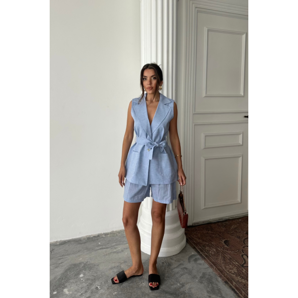 KETEN YELEK - ŞORT TAKIM - Mavi