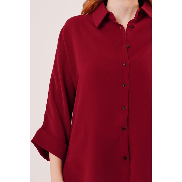 Yarasa Kol Rahat Kalıp Bordo Gömlek