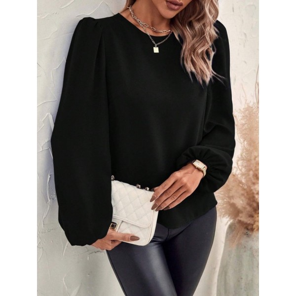 Kadın Uzun Kollu Yuvarlak Yaka Arkadan Bağcıklı Salaş Ithal Krep Bluz