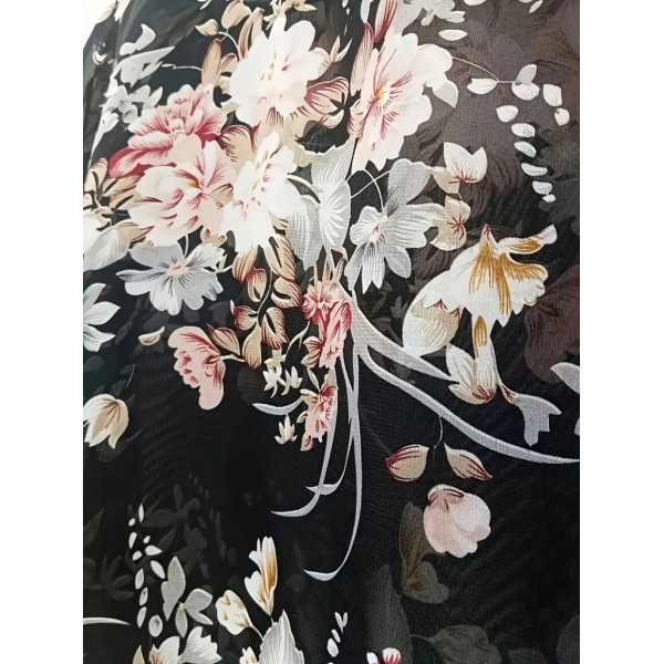 Kadın Kısa Kollu Yuvarlak Yaka çiçek Baskılı Asimetrik Kesim şifon Bluz