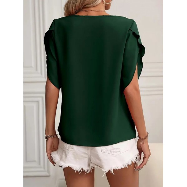 Kadın Kısa Kollu Yaka Ve Kol Detay Jesica Bluz