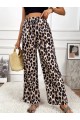 Kadın Yüksek Bel Beli Lastikli Bağcıklı Leopar Desenli Süprem Pantolon