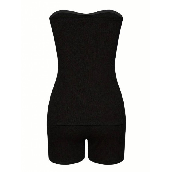 Kadın Iki Yanı Yırtmaçlı Straplez Bluzmini Tayt Kaşkorse Ikili Takım