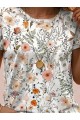 Kadın Kısa Kollu Bisiklet Yaka çiçek Desenli Viskon Bluz