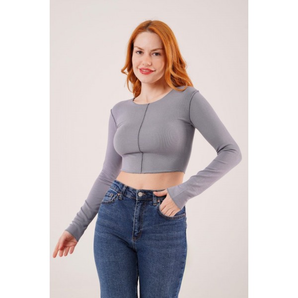 Ters Dikişli Basic Antrasit Body Bluz