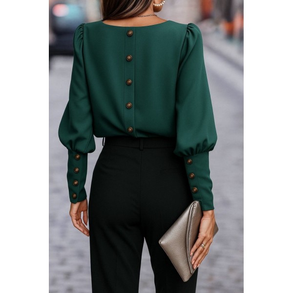 Kadın Uzun Kollu Yuvarlak Yakalı Düğmeli Ithal Krep Bluz