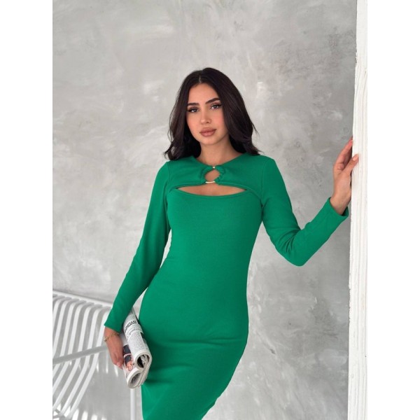 Kadın Uzun Kollu Halka Ve Pencere Dekolte Detay Fırsat ürün Midi Boy Elbise