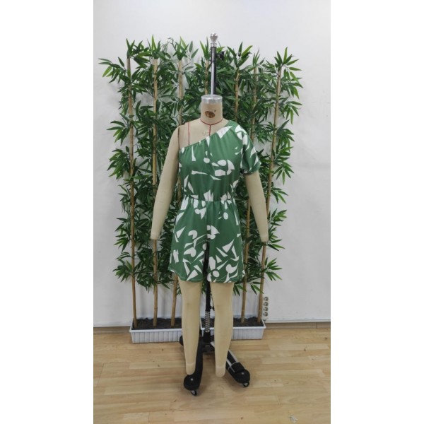 Kadın Tek Omuzdan Açık Beli Lastikli Desenli Süprem Tulum