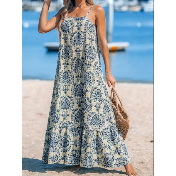 Kadın Ip Askılı Desenli Fırfırlı Süprem Elbise