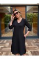 Kadın Uzun Kollu V Yakalı Yanlardan Yırtmaçlı Viskon Iki Iplik Midi Elbise