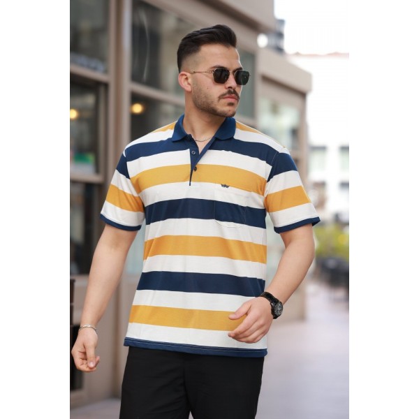 Erkek Yakalı çok Renkli Kısa Kollu T-shirt