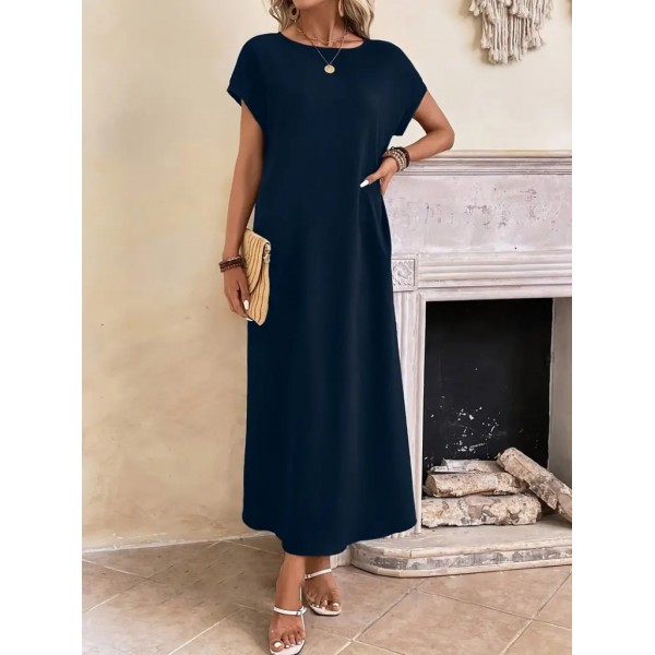 Kadın Uzun Kollu Yakası Açık Viskon Elbise