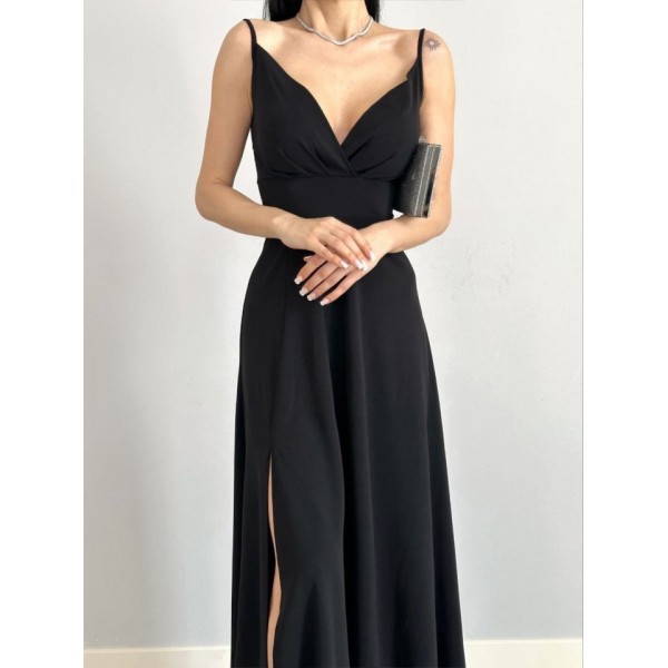 Kadın Ip Askılı Kruvaze Yaka Maxi Boy Abiye Elbise