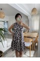 Kadın Kolsuz Sırttan Bağlamalı Fırfırlı Leopar Desenli Süprem Elbise
