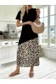 Kadın Kısa Kollu Bisiklet Yaka Leopar Detaylı Midi üst Viskon Alt Süprem Elbise
