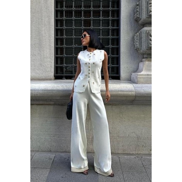 Paulo Gold Düğmeli Yelek Pantolon Takım 9976