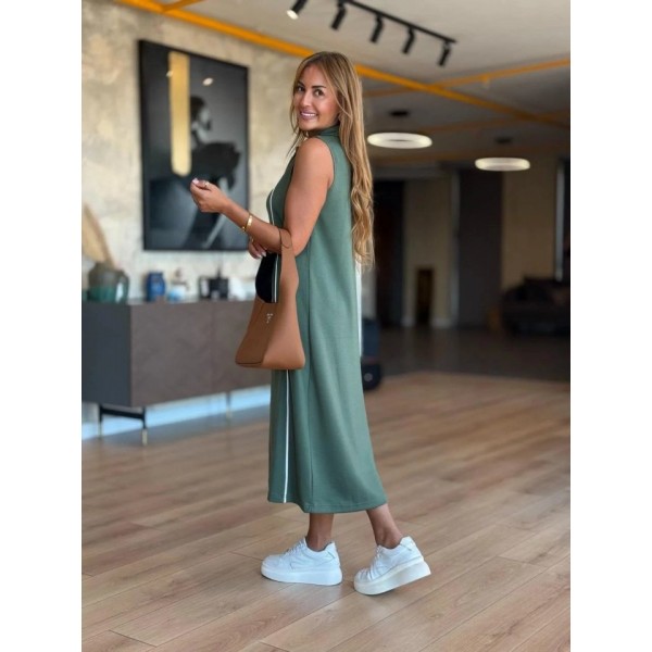 Kadın Modal Kumaş şerit Detaylı Fermuarlı Midi Elbise