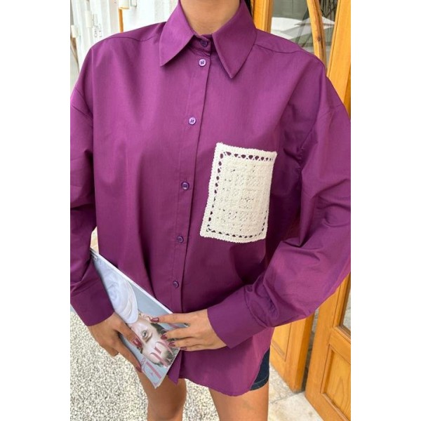 Süzine Cepli Arkası Yırtmaçlı Oversize Gömlek 3420