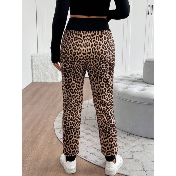 Kadın Yüksek Bel Bağcıklı Desenli Iki Iplik Pantolon