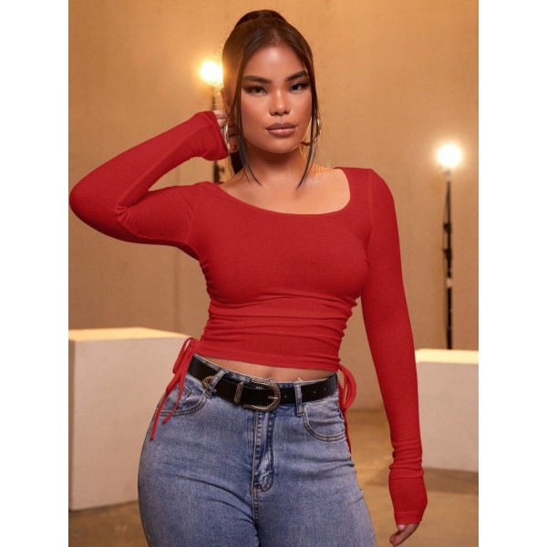 Kadın Kırmızı Kaşkorse Kumaş Bluz
