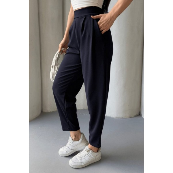 Kadın Scuba Krep Likralı Yan Fermuarlı Lastikli Harem Pantolon