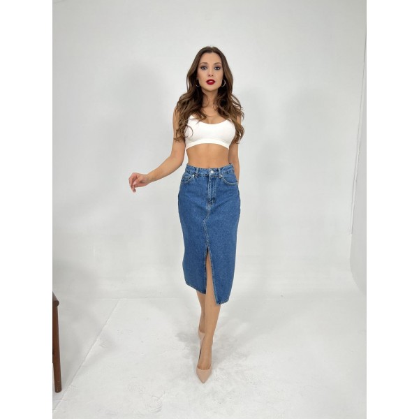 6478 DENİM MIDI SLIT SKIRT-MAVİ