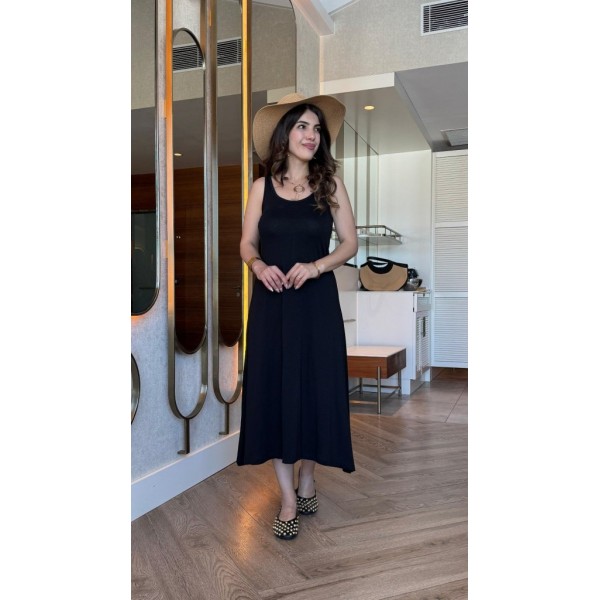 Kadın Askılı Yuvarlak Yakalı Viskon Elbise