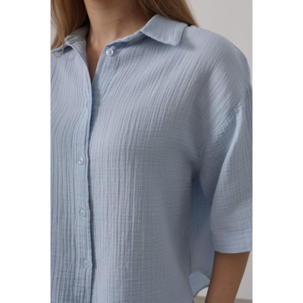 Yarım Kol Müslin Gömlek - Bebe Mavisi