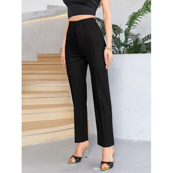 Bordo Renk Yüksek Bel Maskülen Kesim Kumaş Pantolon