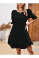 Kadın Kısa Kollu Kol Ve Eteği Volanlı Bisiklet Yaka Aerobin Elbise