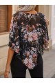 Kadın Kısa Kollu Yuvarlak Yaka çiçek Baskılı Asimetrik Kesim şifon Bluz