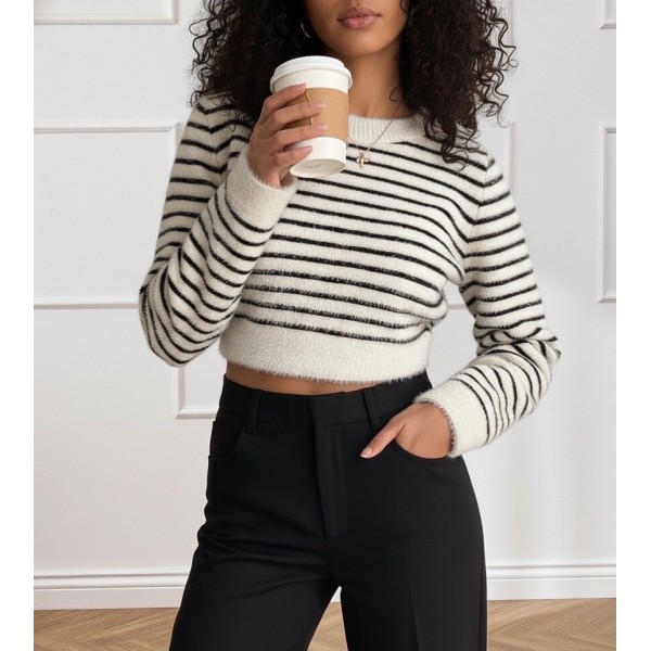 Kadın Uzun Kollu Balıkçı Yaka Crop Triko Bluz