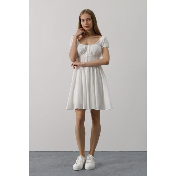 Beli Korseli Mini Elbise - Beyaz