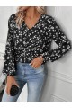Kadın Uzun Kollu V Yakalı çiçek Desenli Modal Bluz