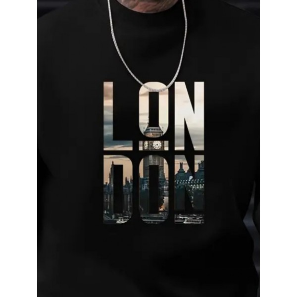 Erkek Uzun Kollu Bisiklet Yaka London Logo Baskılı Iki Iplik Sweat