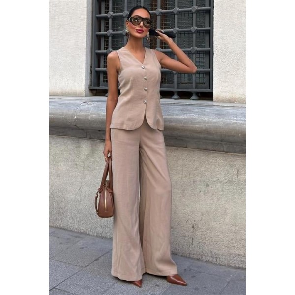 Arkası Bağcıklı Yelek Plazza Pantolon Modal Takım 10202-08