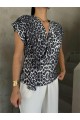 LEOPAR DESEN YANDAN BAĞLAMA DETAYLI BLUZ - Gri